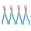 NEIKO 02105A (4) Long Nose Plier 11” Long Reach, Straight, Angle, Curved Pliers, 45 & 90 Degree, bent Head Needle Nose Pliers Set for Mechanics, Long Handle Pliers