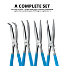 NEIKO 02105A (4) Long Nose Plier 11” Long Reach, Straight, Angle, Curved Pliers, 45 & 90 Degree, bent Head Needle Nose Pliers Set for Mechanics, Long Handle Pliers