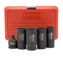 NEIKO 02530A 5 Piece 12 Point Socket Set 1/2” Drive, Lug Nut Remover, Spindle Nut Socket, Axle Nut Socket Set, Metric 30mm - 36mm Socket 1/2 Drive Impact Set, Cr-Mo Impact Adapter, 3/4" -1/2” Reducer