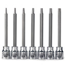NEIKO 10062A 3/8" Drive Extra Long Tamperproof Torx Bit Socket Set 7 Piece TT10 to TT40 4-3/8” Length