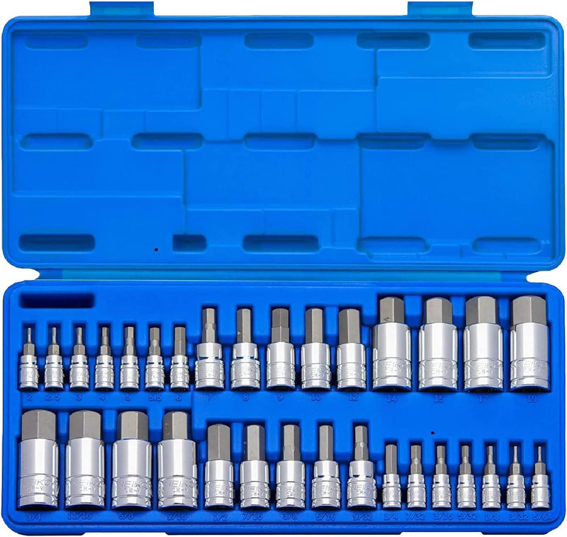 NEIKO 10288A Allen Hex Bit Socket Set, 32 Piece SAE and Metric Allen Socket Set, Allen Head Hex Key Socket Set Made with S2 Steel