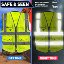 NEIKO Safety Vest with Pockets, 9 Pocket, High Visibility Vest, Reflective Strips, Zipper Front, Reflective Vest For Men & Women, Work Vest, Security Vest, Hi Vis Mesh Neon Yellow Vest  Medium 54060A