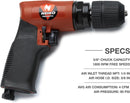 NEIKO 30096A 3/8" Air Drill | Composite Reversible Pistol Grip with Keyless Chuck | 90 PSI / 1800 RPM