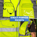 NEIKO Safety Vest with Pockets, 9 Pocket, High Visibility Vest, Reflective Strips, Zipper Front, Reflective Vest For Men & Women, Work Vest, Security Vest, Hi Vis Neon Yellow Vest 4XL 54056A