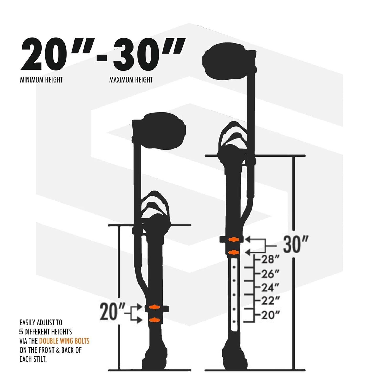 SurPro Double-Sided Drywall Stilts, Magnesium Base, 20” - 30” Height, QuadLock Contractor-Grade Stilts (S2-M-2030) for Drywallers, Painters, Ceiling Work, Stilts Drywall