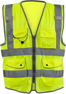 NEIKO Safety Vest with Pockets, 9 Pocket, High Visibility Vest, Reflective Strips, Zipper Front, Reflective Vest For Men & Women, Work Vest, Security Vest, Hi Vis Neon Yellow Vest Small 54050A