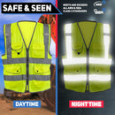 NEIKO Safety Vest with Pockets, 9 Pocket, High Visibility Vest, Reflective Strips, Zipper Front, Reflective Vest For Men & Women, Work Vest, Security Vest, Hi Vis Neon Yellow Vest Small 54050A