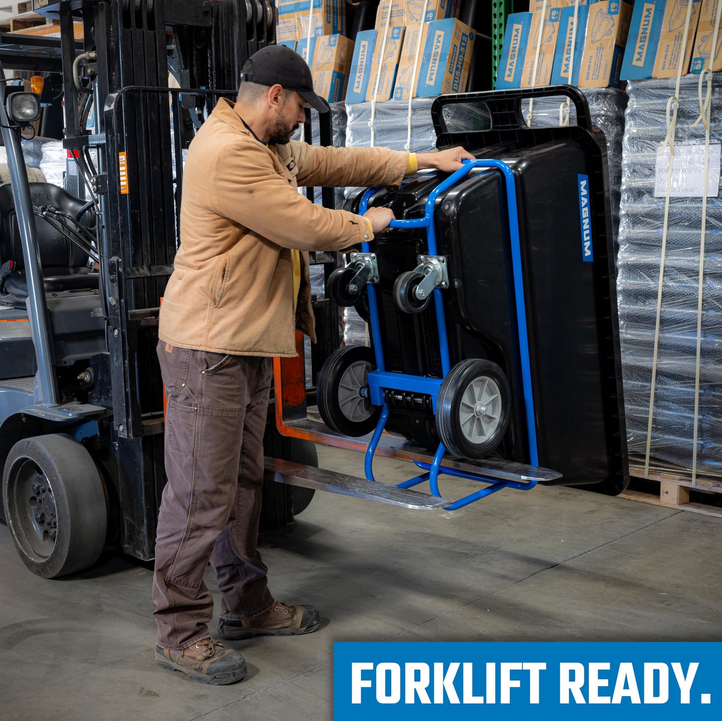 MAGNUM Tilt Truck, 1/2 Cu. Yd. Capacity Dump Cart with Non-Marking 12” Wheels & 5” Casters & Forklift-able Frame for Jobsites, 850 lbs, Trash Cart with Wheels DUC12T-F-NM