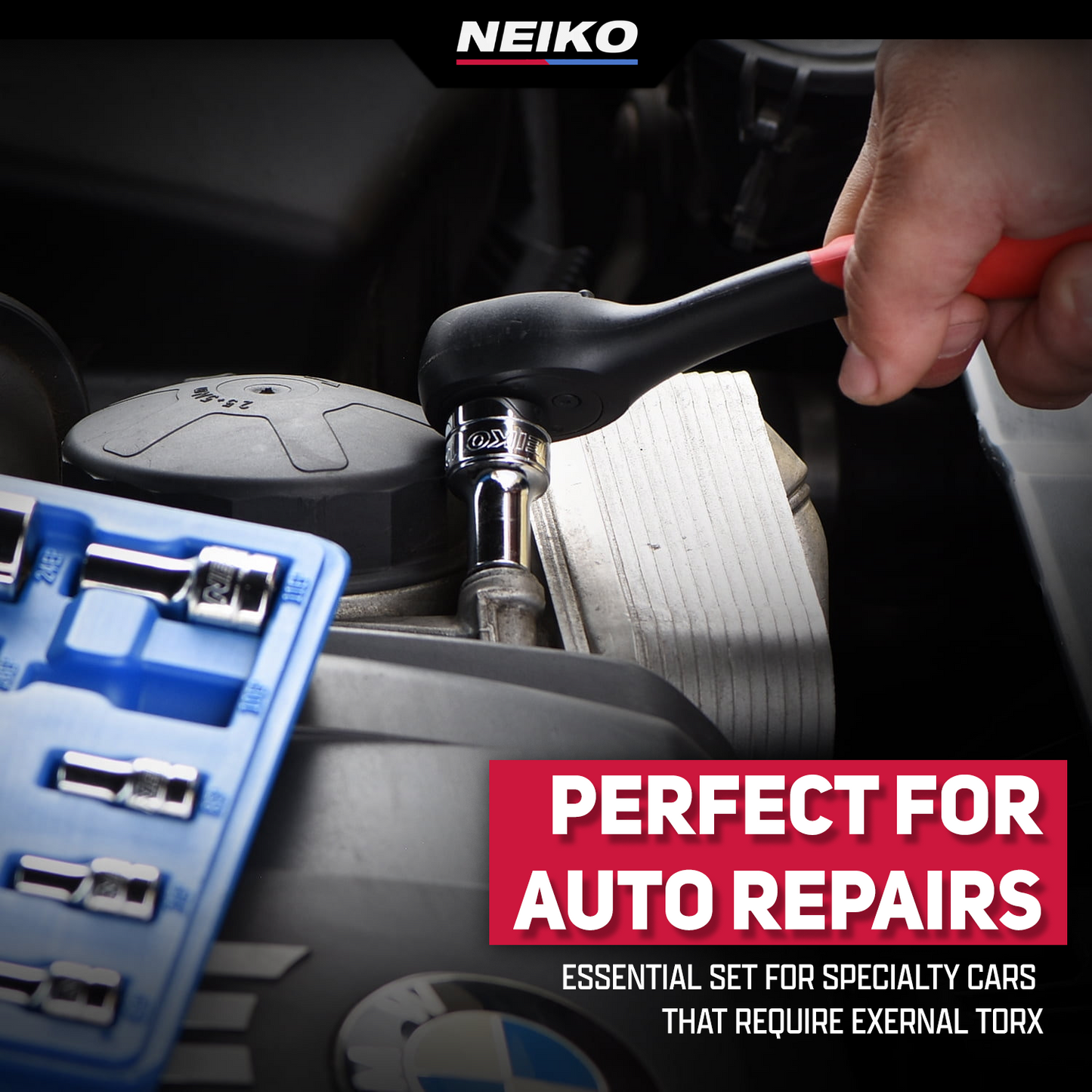 NEIKO 02473A External Torx Plus Socket Set,10 Piece | 1/4-Inch EP6 - EP8, 3/8-Inch EP10 - EP16, 1/2-Inch Square Drive EP18 and EP24 | CR-V Steel