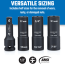 NEIKO 02281B 1/2" Drive Impact Flip Socket Set, 4 Piece Lug Nut Impact Socket Set, SAE and MM, 3” Extension Bar, Cr-Mo Steel, Impact Lug Nut Socket Set