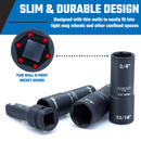 NEIKO 02281B 1/2" Drive Impact Flip Socket Set, Thin Wall Socket, 4 Piece Lug Nut Impact Socket Set, SAE and MM, 3” Extension Bar, Cr-Mo Steel, Impact Lug Nut Socket Set