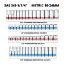 Neiko 02479A 1/2 Inch-Drive Colored Mechanics Tool Ratchet, Socket Set, 68 Piece Standard and Deep SAE Sizes 3/8" to 1-1/4" Metric Sizes 10 mm to 24 mm Made with CrV Steel for Auto Repair