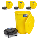 MAGNUM Yellow 32 Gallon Trash Can Set (Trash Can, Quiet Dolly, and Reinforced Lid), Construction Grade, Jobsite Ready, Non-Marking Wheels & Casters for Rolling Garbage CMTC-CLD0-32Y04 (4 Set)
