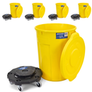 MAGNUM Yellow 32 Gallon Trash Can Set (Trash Can, Quiet Dolly, and Reinforced Lid), Construction Grade, Jobsite Ready, Non-Marking Wheels & Casters for Rolling Garbage CMTC-CLD0-32Y05 (5 Set)