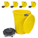 MAGNUM Yellow 55 Gallon Trash Can Set (Trash Can, Quiet Dolly, and Reinforced Lid), Construction Grade, Jobsite Ready, Non-Marking Wheels & Casters for Rolling Garbage CMTC-CLD0-55Y05 (5 Set)