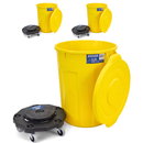 MAGNUM Yellow 32 Gallon Trash Can Set (Trash Can, Quiet Dolly, and Reinforced Lid), Construction Grade, Jobsite Ready, Non-Marking Wheels & Casters for Rolling Garbage CMTC-CLD0-32Y03 (3 Set)