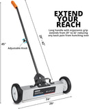 NEIKO 53415A 18” Rolling Magnetic Sweeper with Wheels, 45 Pound Capacity, Adjustable Handle & Floor Magnet Clearance Height, Metal Pick Up and Nail Magnet, Floor Sweeper for Construction, Shop, Etc.