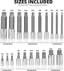 NEIKO 10057A XZN Triple Square Bit Set, 20-Piece Set, Spline Socket Set, Extra Long 4” Triple Square Socket Set, 4mm to 18mm, 12 Point Socket Set Tamperproof, Square Drive Socket Bit, S2 & Cr-V Steel