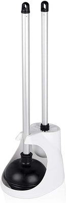 NEIKO 60167A Toilet Plunger with Holder for Brush and Bathroom Plunger Set, Clean Aluminum Handle, White Plunger Caddy, Toilet Brush Set for Cleaning Toilet Bowl