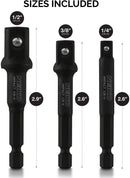NEIKO 00229A Socket Adapter Set, 3-Piece Combo, 1/4, 3/8, 1/2-Inch Impact Drive, Cr-V Steel, 1/4 Impact Driver Bit Set, Impact Socket Adapter for Drill & Impact, Drill Socket Adapter