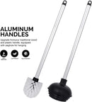 NEIKO 60167A Toilet Plunger with Holder for Brush and Bathroom Plunger Set, Clean Aluminum Handle, White Plunger Caddy, Toilet Brush Set for Cleaning Toilet Bowl