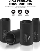 NEIKO 02474A 1/2" Impact Socket Set, 15 Piece Metric Socket Set 10-24 mm, Deep Sockets, 6 Point, 1/2” Drive Sockets for 1/2" Impact Wrench, Chrome Vanadium Cr-V