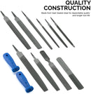 NEIKO 00109A Metal File and Rasp Set | 12 Piece, 10, 8, and 6 Inch Extra Slim Flat, Half, Mill, and Round Files Set | Non Slip PVC Handle, Wood File | Heat Treated Carbon Steel Two Way File