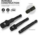 NEIKO 00229A Socket Adapter Set, 3-Piece Combo, 1/4, 3/8, 1/2-Inch Impact Drive, Cr-V Steel, 1/4 Impact Driver Bit Set, Impact Socket Adapter for Drill & Impact, Drill Socket Adapter
