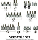 NEIKO 01145A Master Combination Bit Socket Set, 45 Piece Master Socket Bit Set, SAE & MM, 1/4" and 3/8” Drive, Torx, Hex, External Torx, Screwdriver, S2 Steel Bits, Cr-V Steel, Allen Wrench Socket Set