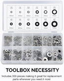 NEIKO 50400A Stainless Steel Lock and Flat Washer Assortment | 350 Piece Set | 12 Different Sizes in Spring Lock and Flat Design | Prevent Loose Fasteners