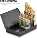 NEIKO 10037A Left-Hand Drill-Bit Set, High-Speed Steel Drills with Titanium Nitride Coating, Reverse-Twist Drill Bits, SAE Sizes, 15-Piece Set