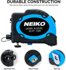 NEIKO 01601A Multi-Purpose SAE and Metric Measuring Tape with Level and Laser | 25-Feet (7.5 Meters) Maximum Measuring Length