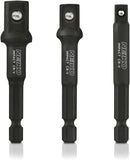 NEIKO 00229A Socket Adapter Set, 3-Piece Combo, 1/4, 3/8, 1/2-Inch Impact Drive, Cr-V Steel, 1/4 Impact Driver Bit Set, Impact Socket Adapter for Drill & Impact, Drill Socket Adapter