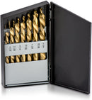 NEIKO 10037A Left-Hand Drill-Bit Set, High-Speed Steel Drills with Titanium Nitride Coating, Reverse-Twist Drill Bits, SAE Sizes, 15-Piece Set