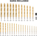 TOOLUXE 10055L Hex Shank Drill Bit Set, 30 Pc, Titanium Coated Metal Drill Bits, Quick Change Design, Small Drill Bits from 1/16" - 1/2" Large Drill Bits, High Speed Steel Impact Driver Drillbits