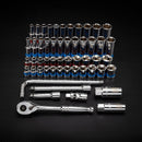 NEIKO 02512A 3/8” Drive Socket Set with Quick Release Ratchet (90 Tooth), 43 Piece Standard and Deep Metric Sizes, 6mm to 24mm, 6 Point, Universal Joint, 3/8” Extension Bars, Made with CR-V Steel