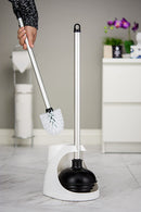NEIKO 60167A Toilet Plunger with Holder for Brush and Bathroom Plunger Set, Clean Aluminum Handle, White Plunger Caddy, Toilet Brush Set for Cleaning Toilet Bowl