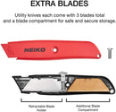 NEIKO 00679A Safety Box Cutter, Retractable Utility Knife, 2 Pack, 3 Extra Razor Blade Refills with Every Cardboard Box Knife, Razor Knife, Carpet Cutter, Self Lock Box Opener, Hobby Knife