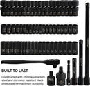 NEIKO 02471A Impact Socket Set, 3/8” Drive, 67 Piece, Metric and Standard Master Socket Set with Shallow & Deep Sockets, Ratchet, Swivel Sockets, Extension Bars, Adapters, Cr-V & Cr-Mo