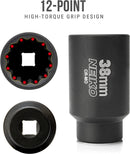 NEIKO 02528A 38mm Socket | 1/2” Drive Deep Impact Socket | Spindle & Axle Nut Socket | 12 Point |Chrome Molybdenum Cr-Mo |Deep Well Hub | Triple Square | Axle Shaft Nut Remover