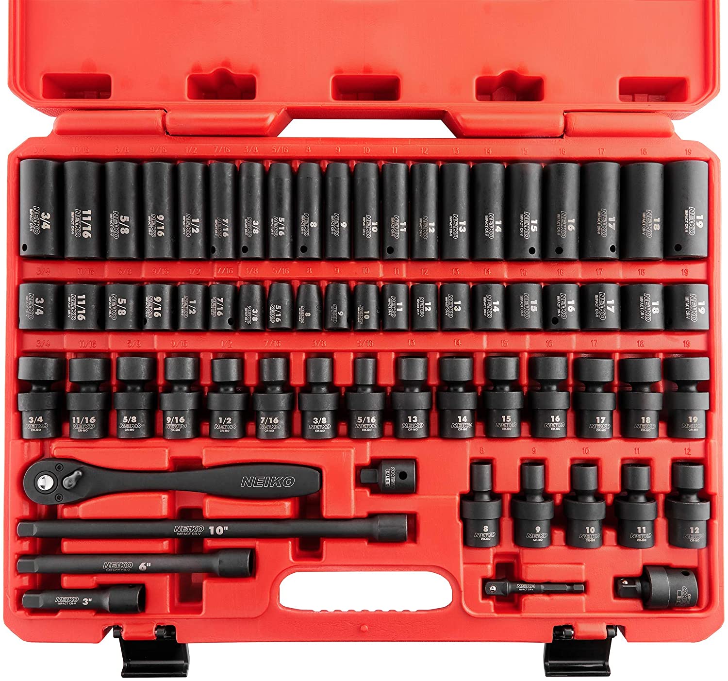 NEIKO 02471A Impact Socket Set, 3/8” Drive, 67 Piece, Metric and