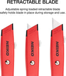 NEIKO 00679A Safety Box Cutter, Retractable Utility Knife, 2 Pack, 3 Extra Razor Blade Refills with Every Cardboard Box Knife, Razor Knife, Carpet Cutter, Self Lock Box Opener, Hobby Knife