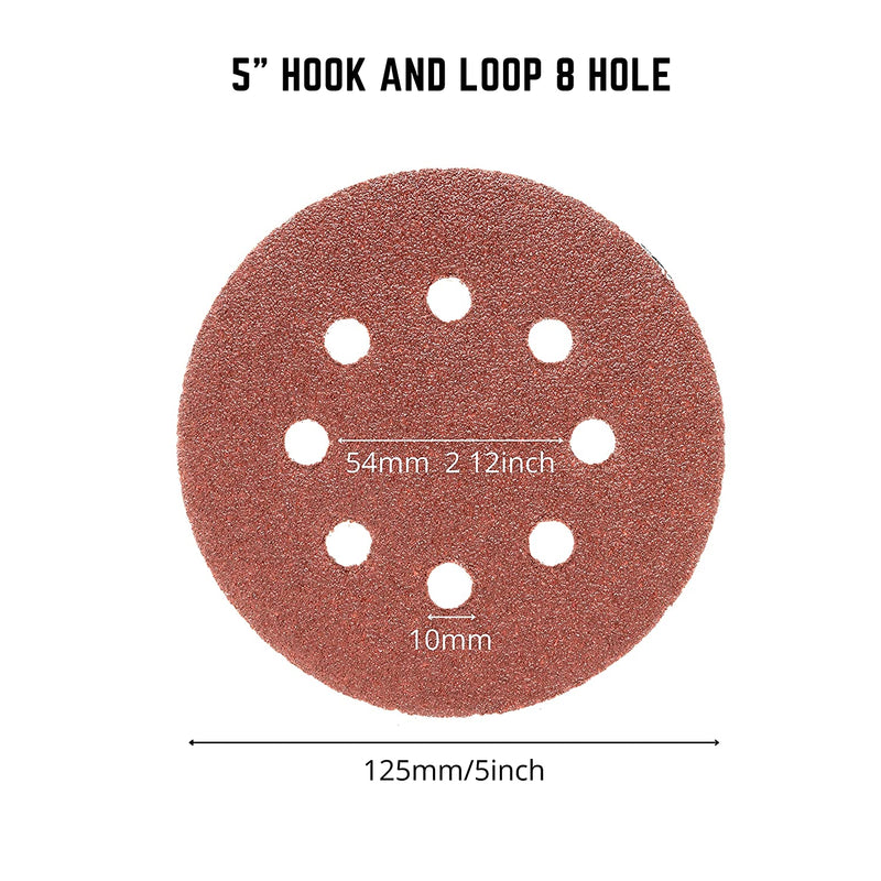 NEIKO 11271A 150 Piece Sanding Discs for 5” Orbital Sander, Hook and Loop, Sandpaper with 60, 80, 100, 120, 150, 180, 240, 320, 400, 600 Grit, Premium Aluminum Oxide, Solid Surface Sanding Pads