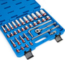NEIKO 02511A 3/8” Drive Socket Set with Quick Release Ratchet (90 Tooth), 35 Piece Standard and Deep SAE Sizes, 1/4” to 1”, 6 Point, Universal Joint, 3/8” Extension Bars, Made with CR-V Steel