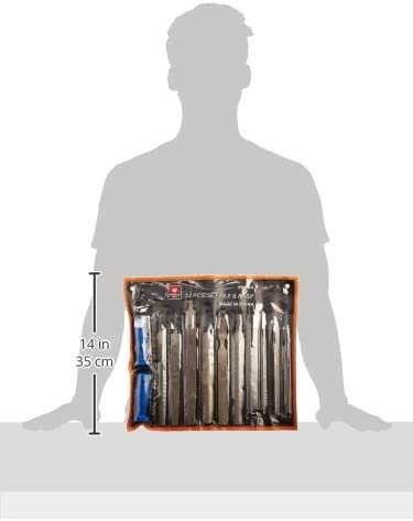 NEIKO 00109A Metal File and Rasp Set | 12 Piece, 10, 8, and 6 Inch Extra Slim Flat, Half, Mill, and Round Files Set | Non Slip PVC Handle, Wood File | Heat Treated Carbon Steel Two Way File