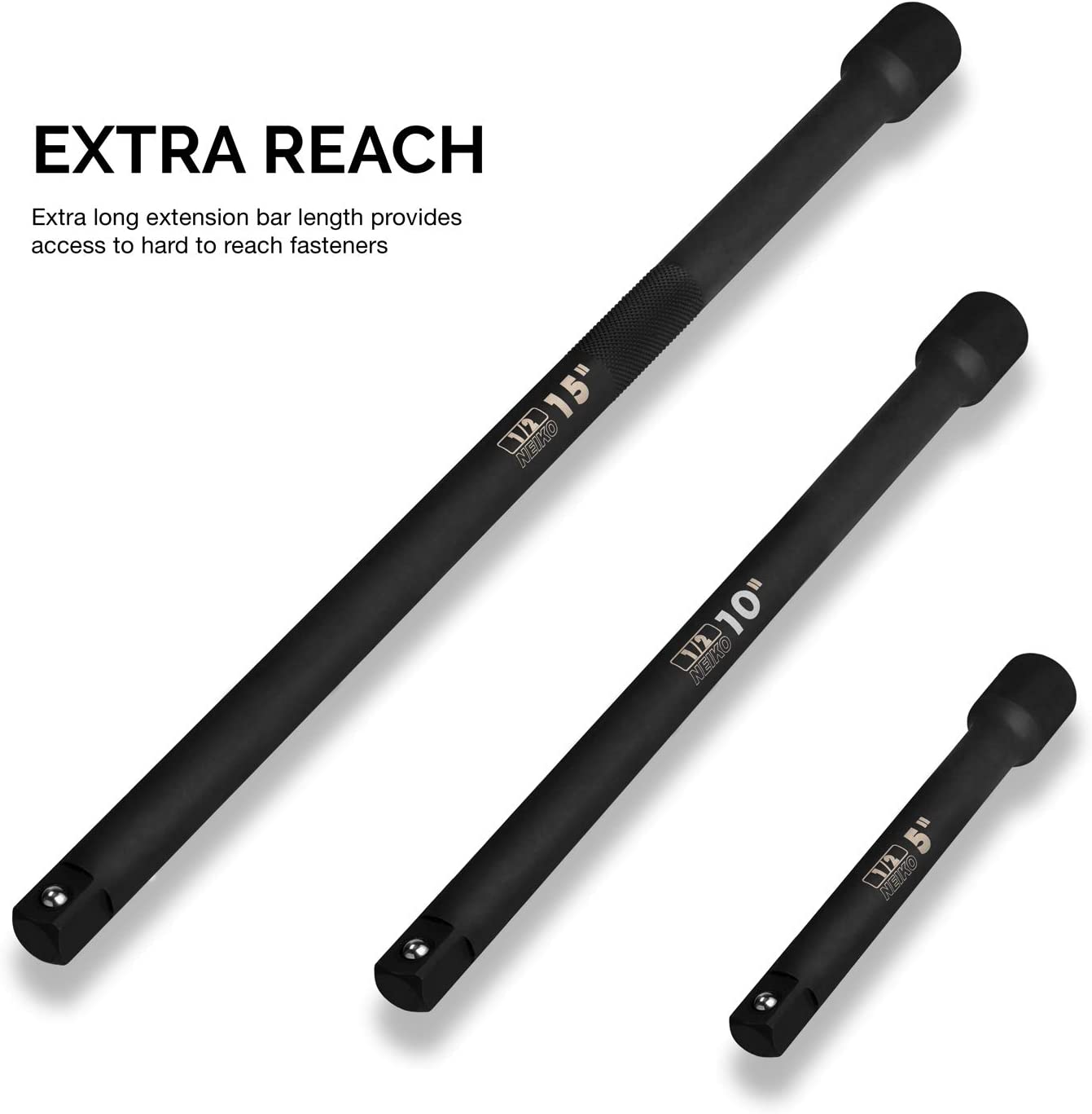 1/2" Drive Impact Extension Bar & Adapter Set Includes 5, 10, 15" Extension Bars (5-Piece)