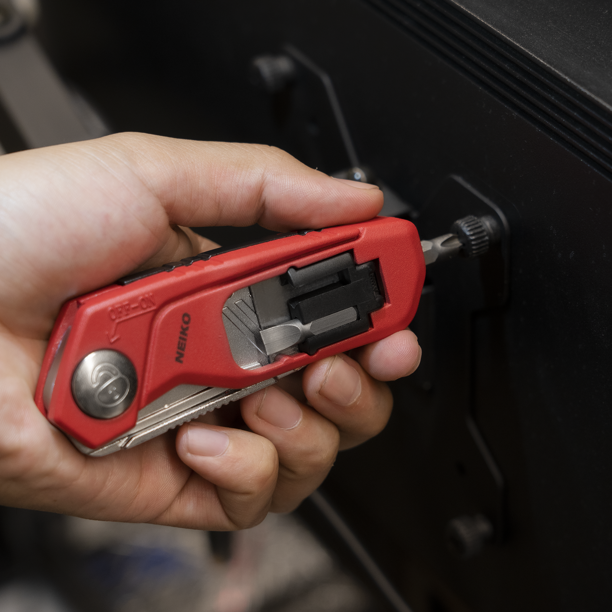 4-in-1 Folding Utility Knife — Box Cutter, Wire Stripper, Bit Driver