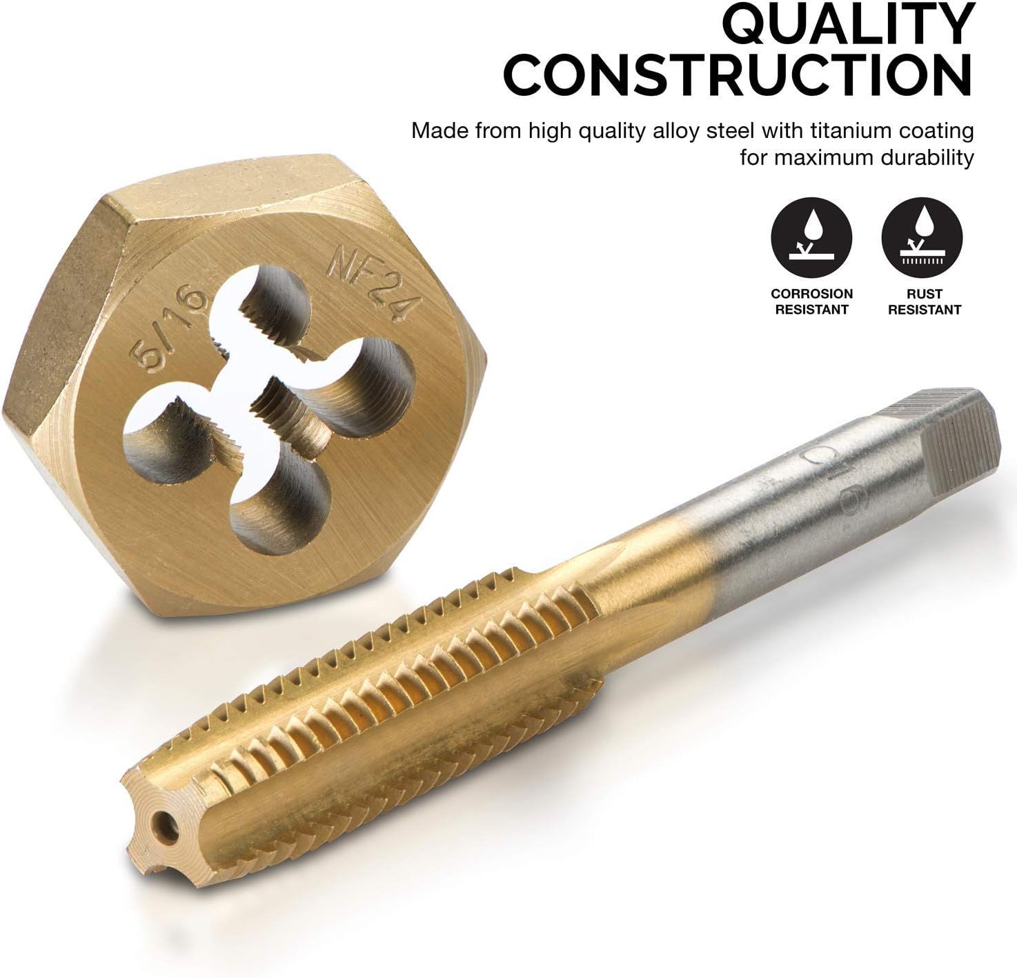 NEIKO 00916A Pro-Grade Large-Diameter Titanium SAE Tap and Die Set, High-Quality Thread-Repair Kit, 45-Piece Set