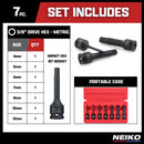 NEIKO 01130B 3/8" Drive Allen Socket Set, 7 Piece, 3 Inch, 3/8” Impact Hex Bit Socket Set, Metric Hex Driver 4 mm to 12 mm, Chrome-Moly Cr-Mo Impact Grade