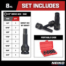 NEIKO 01137B 1/2-Inch-Drive Allen Socket Set, 3-Inch Length, 1/2-Inch Impact Hex-Bit Socket Set, SAE Hex Driver 1/4" to 3/4", CrMo Steel, Impact-Grade, 8-Piece Set